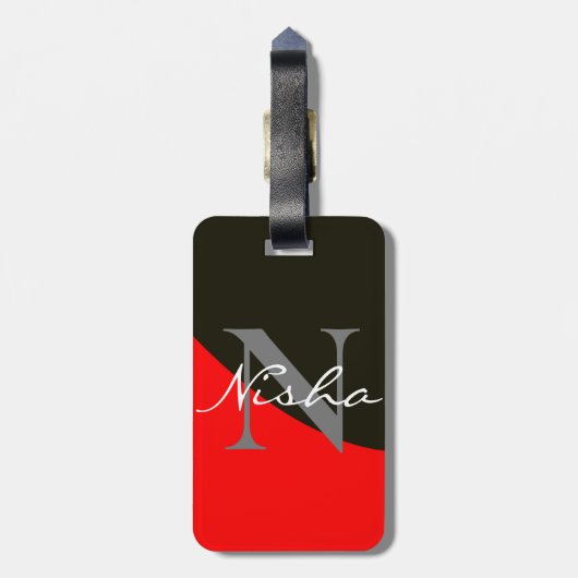 Abstraktes Monogramm, rot und schwarz Gepäckanhänger (Rückseite vertikal)