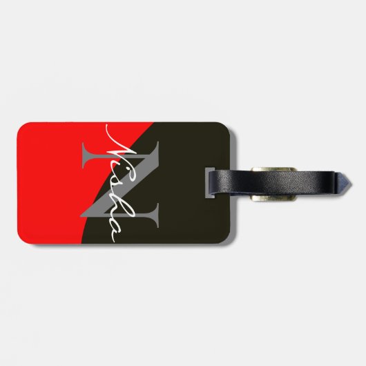 Abstraktes Monogramm, rot und schwarz Gepäckanhänger (Rückseite horizontal)