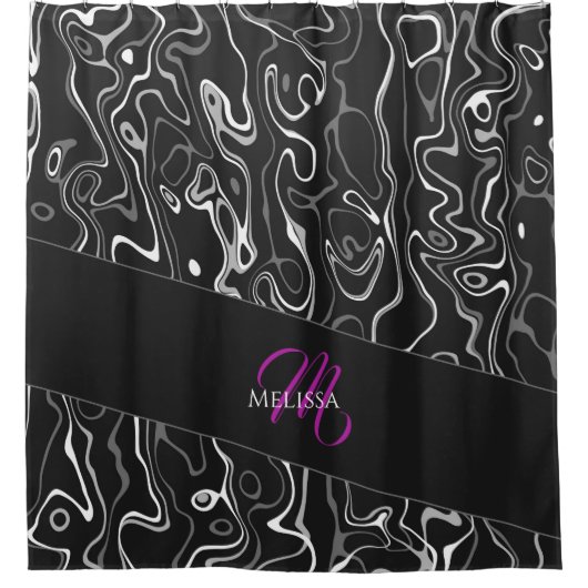 abstraktes Monogramm Schwarz-weißer Damaskus Duschvorhang (Vorderseite)