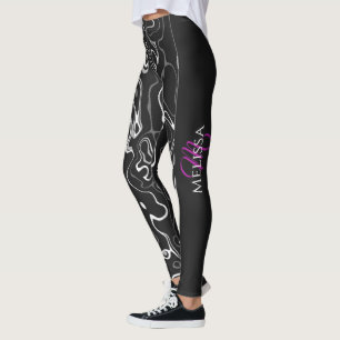 abstraktes Monogramm Schwarz-weißer Damaskus Leggings