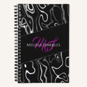 abstraktes Monogramm Schwarz-weißer Damaskus Notizblock (Vorderseite)