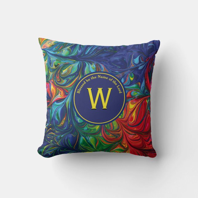 Abstraktes Monogramm-Skript, kundenspezifisch BLUE Kissen (Vorderseite)