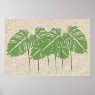 Abstraktes Monstera Wasserfarbe bei Wäsche Leinwan Poster