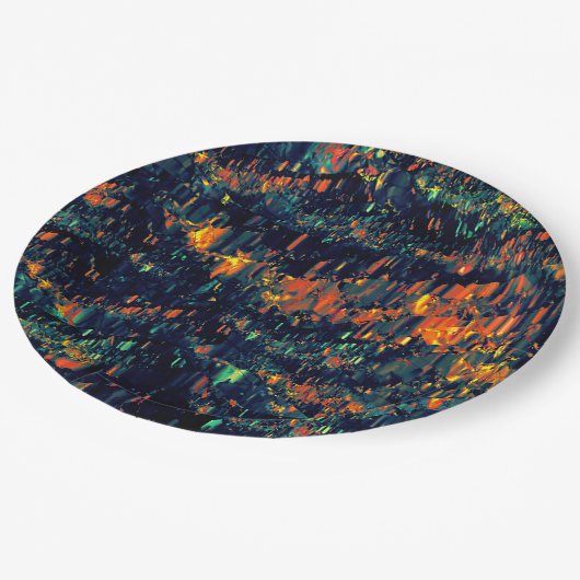 Abstraktes Mosaik eines vertriebenen Lagerfeuers a Pappteller (Schrägansicht)