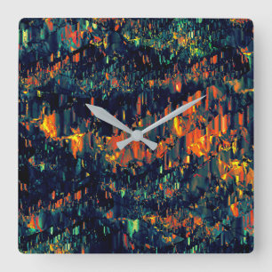 Abstraktes Mosaik eines vertriebenen Lagerfeuers a Quadratische Wanduhr