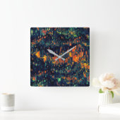 Abstraktes Mosaik eines vertriebenen Lagerfeuers a Quadratische Wanduhr (Zuhause)