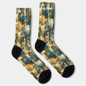 Abstraktes Mosaik in Blau und Gold Socken (Rechts)