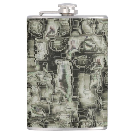 Abstraktes Mosaik in Grautönen Flachmann (Vorderseite)