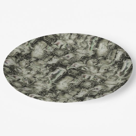 Abstraktes Mosaik in Grautönen Pappteller (Schrägansicht)