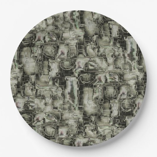 Abstraktes Mosaik in Grautönen Pappteller (Vorderseite)