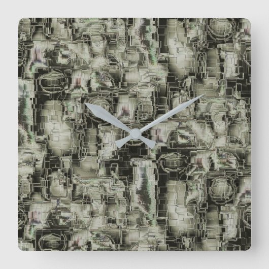 Abstraktes Mosaik in Grautönen Quadratische Wanduhr (Vorderseite)