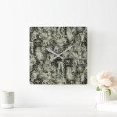 Abstraktes Mosaik in Grautönen Quadratische Wanduhr (Zuhause)