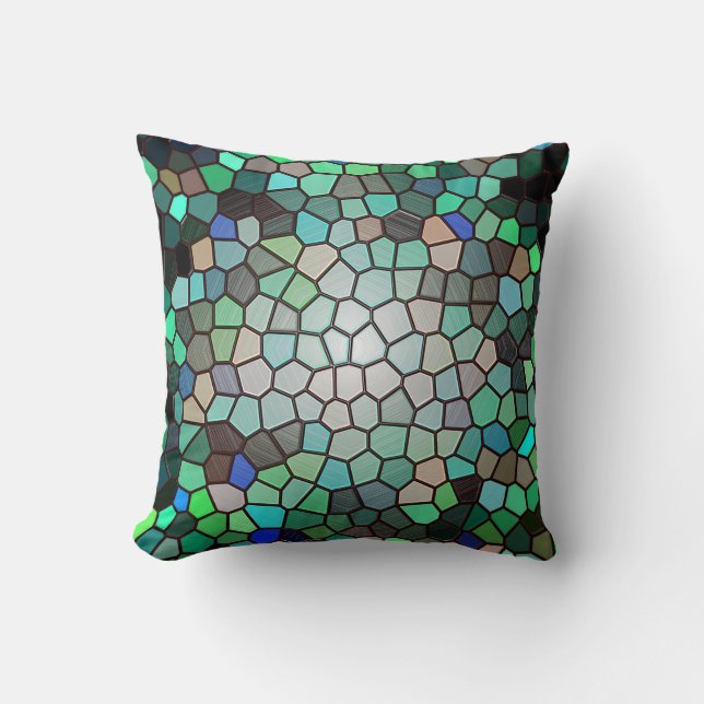 Abstraktes Mosaik Peacock Feather Cushion Kissen (Vorderseite)