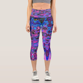 Abstraktes Mosaik-Rosa und blaues Wavy-Retro Capri Leggings
