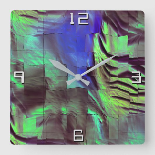 Abstraktes Mosaik zeichnend Felsgrün und Blau Quadratische Wanduhr (Vorderseite)