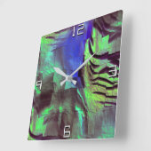 Abstraktes Mosaik zeichnend Felsgrün und Blau Quadratische Wanduhr (Winkel)