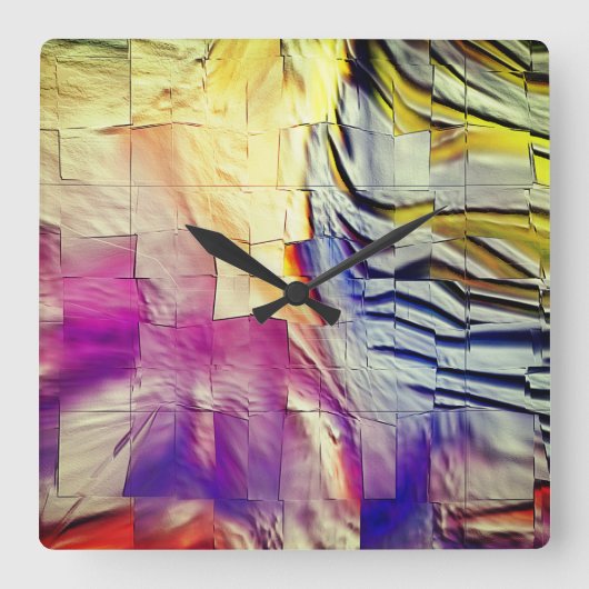 Abstraktes Mosaik zeichnend leicht geschnitzt und  Quadratische Wanduhr (Vorderseite)
