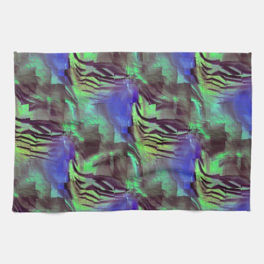 Abstraktes Mosaik zeichnend rustikales Grün und Bl Geschirrtuch (Horizontal)