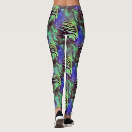 Abstraktes Mosaik zeichnend rustikales Grün und Bl Leggings (Rückseite)