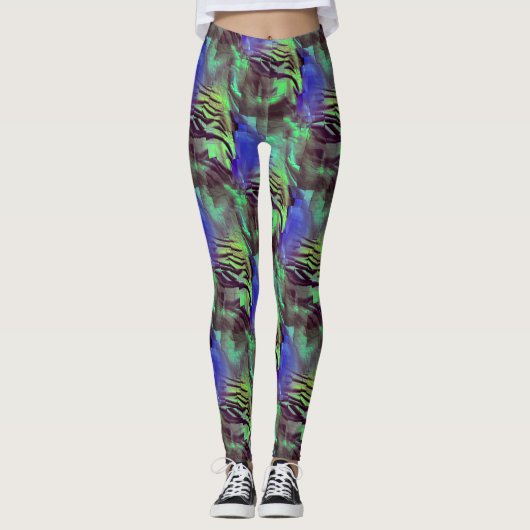 Abstraktes Mosaik zeichnend rustikales Grün und Bl Leggings (Vorderseite)