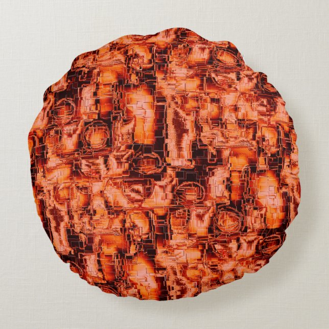 Abstraktes Mosaikbild in Korallentönen Rundes Kissen (Rückseite)