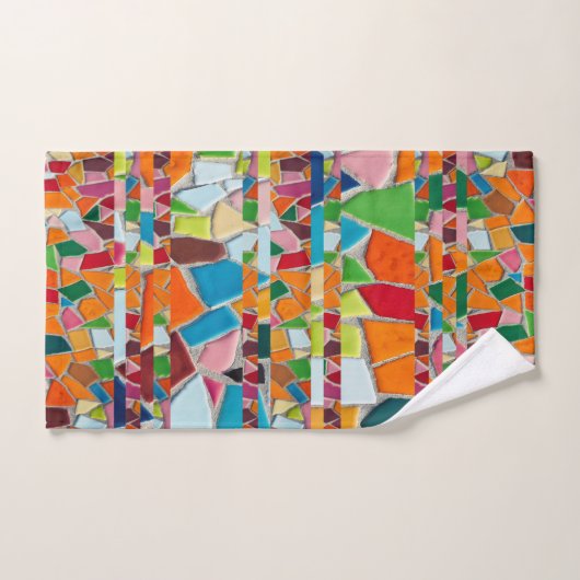 Abstraktes Mossaikmuster Badhandtuch Set (Handtuch)
