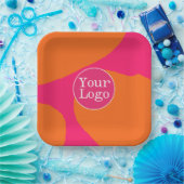Abstraktes Motiv in Rosa und Orange mit Logo Pappteller (Party)