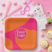 Abstraktes Motiv in Rosa und Orange mit Logo Pappteller (Party)