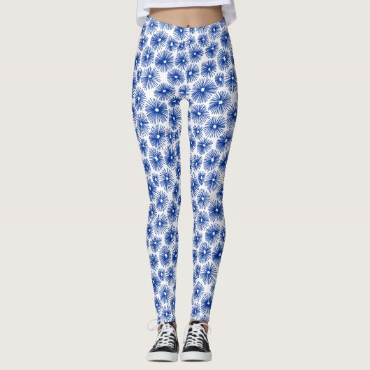 Abstraktes Muster 101115 - Navy Blue on White Leggings (Vorderseite)