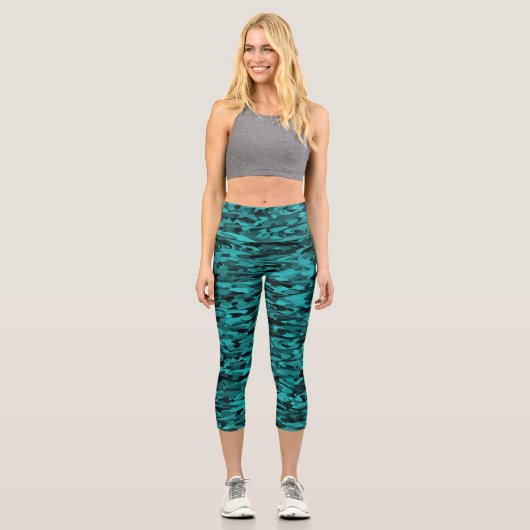 Abstraktes Muster Aquamarin Capri Leggings (Vorderseite)