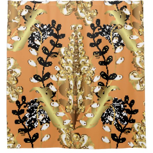 abstraktes Muster auf orangegelbem Hintergrund mit Duschvorhang (Vorderseite)