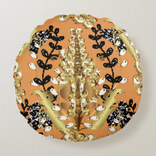 abstraktes Muster auf orangegelbem Hintergrund mit Rundes Kissen
