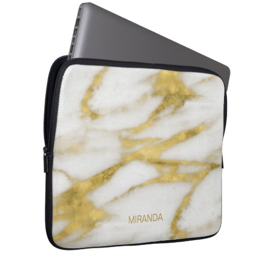 Abstraktes Muster aus exotischem Gold und weißem M Laptopschutzhülle (Vorne Rechts)