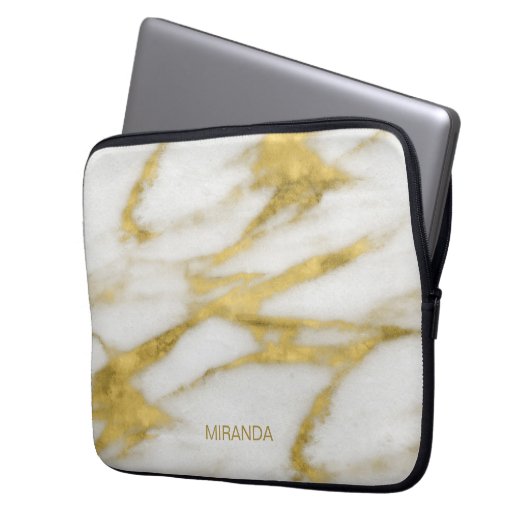 Abstraktes Muster aus exotischem Gold und weißem M Laptopschutzhülle (Vorderseite Links)