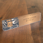 Abstraktes Muster aus modernem Marmor, schwarz, go Namensplakette (Seite)