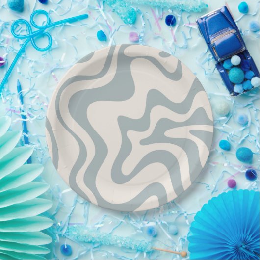 Abstraktes Muster Blau-Grau und Creme mit flüssige Pappteller (Party)