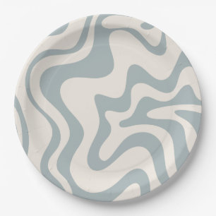 Abstraktes Muster Blau-Grau und Creme mit flüssige Pappteller