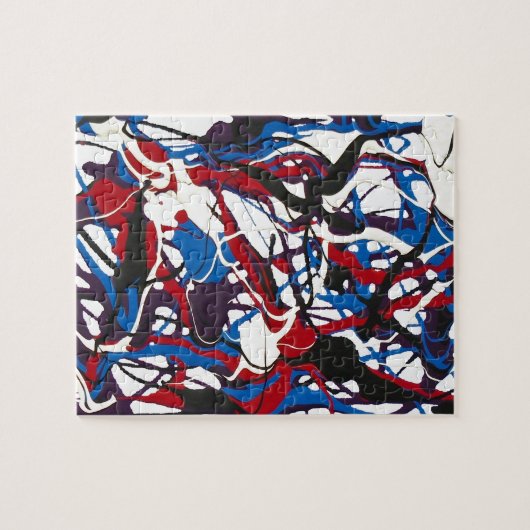 Abstraktes Muster blau, rot, schwarz, weiß. Modern Puzzle (Horizontal)