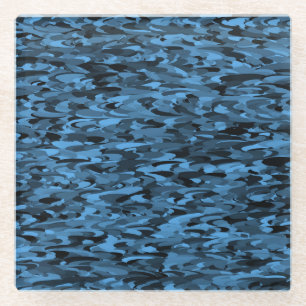 Abstraktes Muster Blau Schwarz Glasuntersetzer