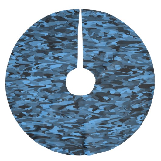 Abstraktes Muster Blau Schwarz Polyester Weihnachtsbaumdecke (Vorderseite)