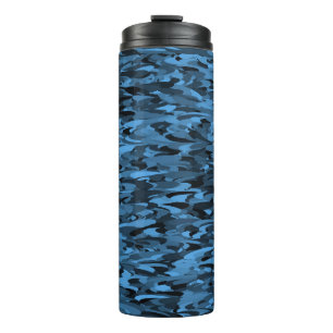 Abstraktes Muster Blau Schwarz Thermosbecher