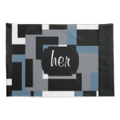 Abstraktes Muster Blau, Schwarz und Weiß Kissenbezug (Rückseite-Rechts)