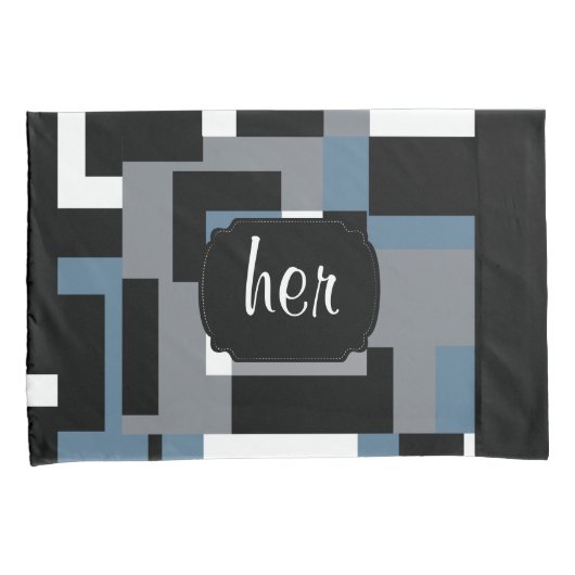 Abstraktes Muster Blau, Schwarz und Weiß Kissenbezug (Vorderseite-Rechts)