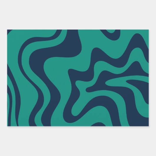 Abstraktes Muster Blau und Aquamarin Geschenkpapier Set (Vorderseite 3)