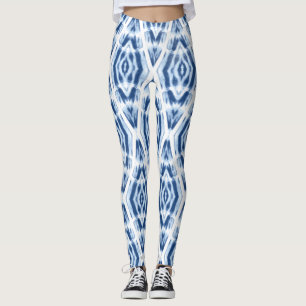 Abstraktes Muster der Gefärbte Krawatte Blau und W Leggings