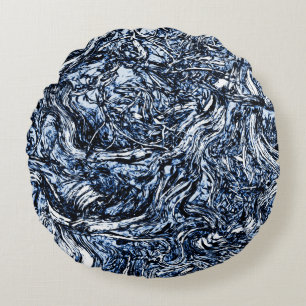 Abstraktes Muster der Navy Blue Nature Rundes Kissen