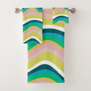 Abstraktes Muster der Stripes Waves Badhandtuch Set