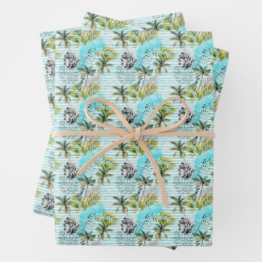 Abstraktes Muster der Wasserfarbenpalme Geschenkpapier Set (Beispiel)