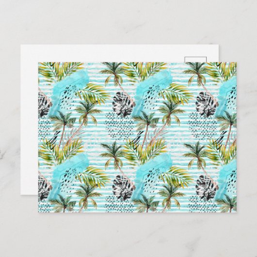 Abstraktes Muster der Wasserfarbenpalme Postkarte (Vorne/Hinten)