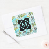 Abstraktes Muster der Wasserfarbenpalme Quadratischer Aufkleber (Umschlag)